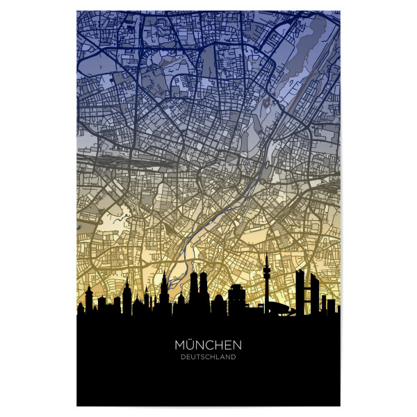 Poster 30x20 cm "München Skyline Karte Dawn" artboxONE - Städte,Städte / München