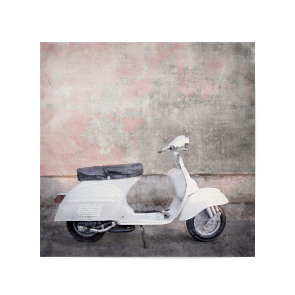 Poster 20x20 cm "Weiches weißes Moped" artboxONE - Städte,Architektur,Städte / Paris,Automobile - Moped,Reisen,Paris,Rosa,Straßenansicht,Straße,Stadt