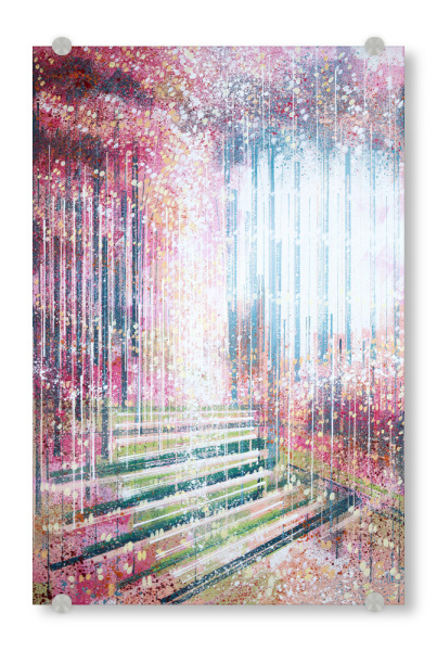 Acrylglasbild "Blüte am Waldrand" artboxONE - Natur,Abstrakt - Blüten,Rosa,Wald,Bäume,Wald,Wald,Sonnenlicht,Natur