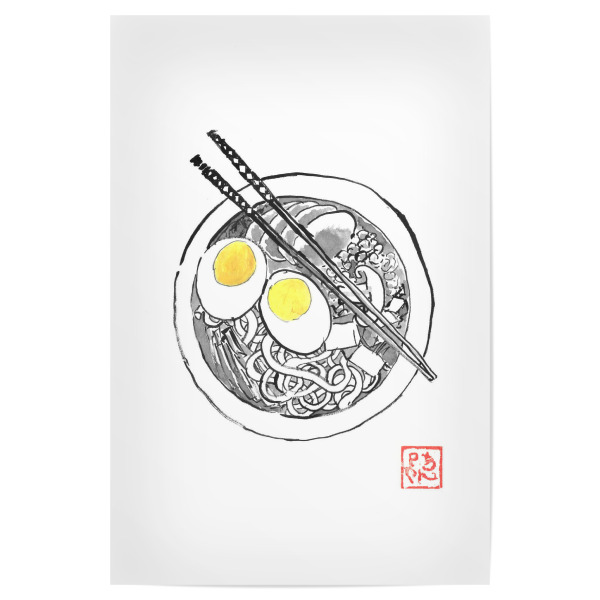 Poster "Ramen-Suppe" artboxONE - Essen & Trinken - Ramen,Suppe,Ei,Nudeln,Sumie,Japan