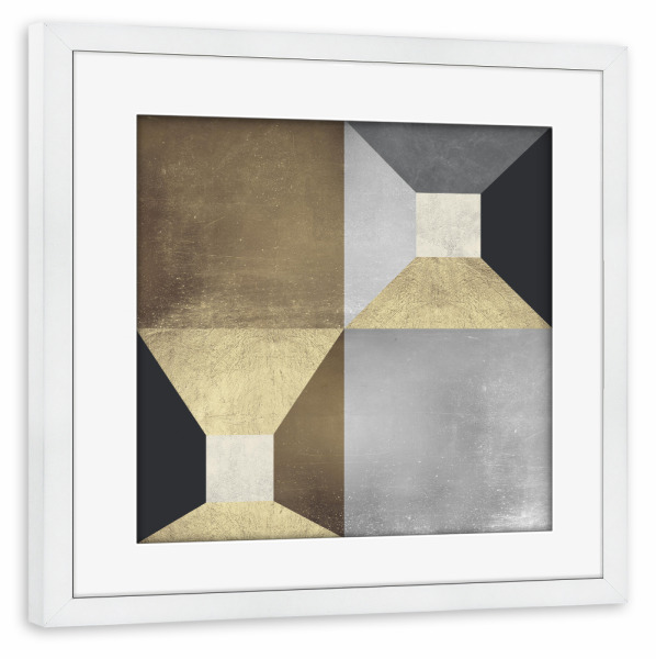 Poster mit Rahmen weiß "Marble and gold C" artboxONE - Geometrie - Gold,Golden,Abstract,Traits,Expressionist,Stains,Strokes,Lines,Modern,Watercolor