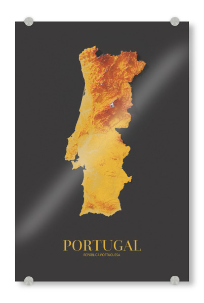 Acrylglasbild "Portugal 3D-Karte – Gold" artboxONE - Reise,Kartografie