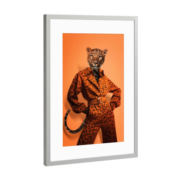 Poster mit Rahmen Silber "Mode-Leopard" artboxONE - Tiere,Fashion - Mode,Tiere,Moderne kunst,Zeitgenössische kunst,Pop-art,Humor,Lustig,Katzen,Leopard