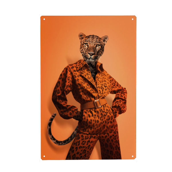 Metall Poster "Mode-Leopard" artboxONE - Tiere,Fashion - Mode,Tiere,Moderne kunst,Zeitgenössische kunst,Pop-art,Humor,Lustig,Katzen,Leopard