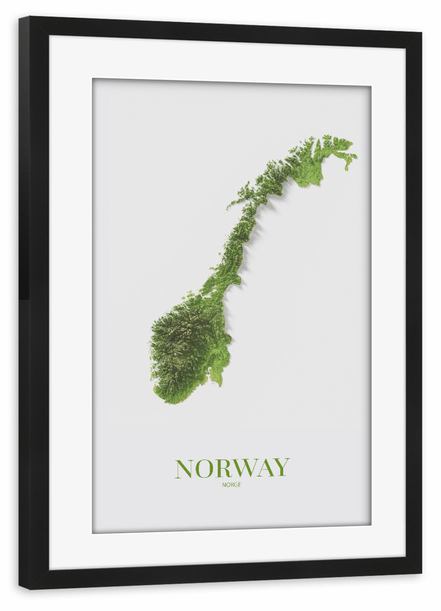 Poster mit Rahmen schwarz "Norwegen 3D-Karte" artboxONE - Kartografie