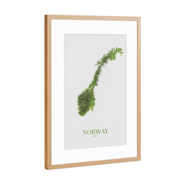 Poster mit Rahmen Kupfer "Norwegen 3D-Karte" artboxONE - Kartografie