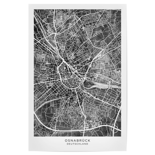 Poster 30x20 cm "Osnabrück Deutschland Karte BW" artboxONE - Städte - Osnabrück,Deutschland,Stadtkarte,Karte,Stadtplan,Aquarell,Malerei