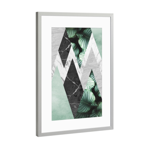 Poster mit Rahmen Silber "Geometric and botanical F" artboxONE - Floral