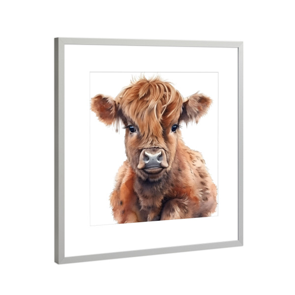 Poster mit Rahmen Silber "Hochlandkuh M" artboxONE - Tiere - Kuh,Hochland,Rinder,Tiere,Aquarell