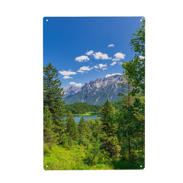 Holzbild "Wolken, Gras, Bäume, See" artboxONE - Natur,Reise