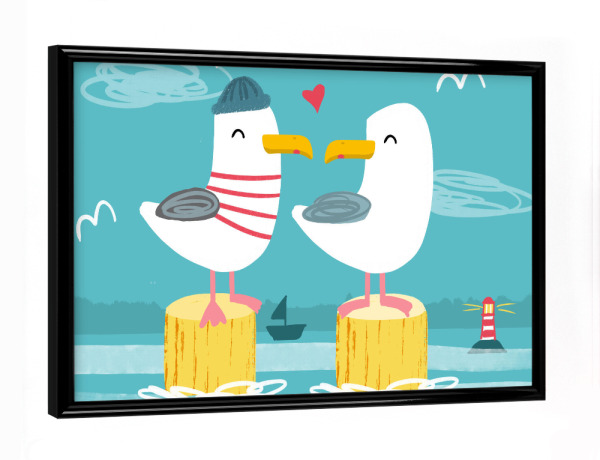 Poster mit schwarzem Rahmen "Möwen Freunde" artboxONE - Für Kinder,Tiere