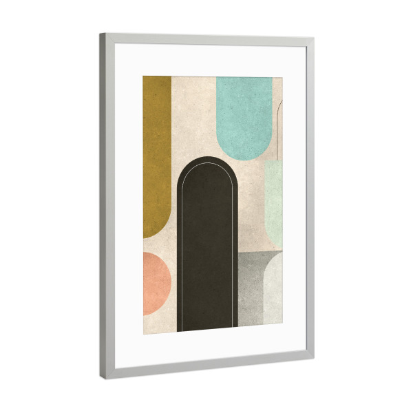 Poster mit Rahmen Silber "Mitte des Jahrhunderts A" artboxONE - Abstrakt,Geometrie,Marmor