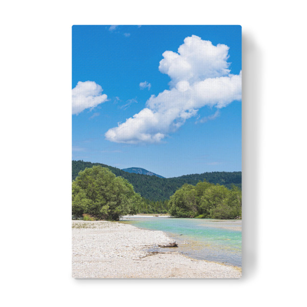 Leinwandbild "Fluss, Steine, Bäume, Wolken" artboxONE - Natur,Reise
