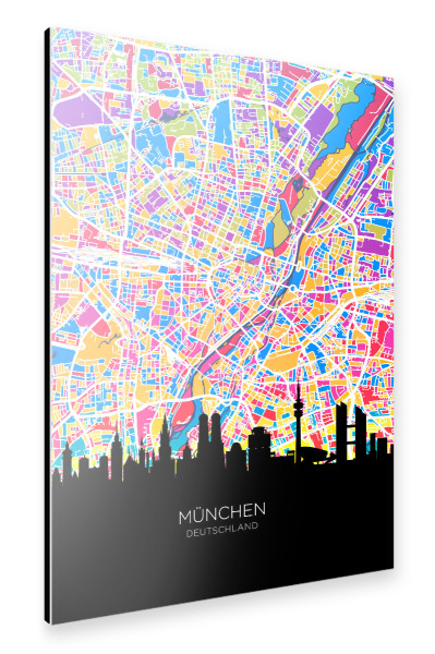 Alu-Dibond "München Skyline Karte hell" 30x20 cm artboxONE