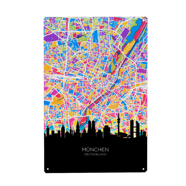 Holzbild "München Skyline Karte hell" artboxONE - Städte,Städte / München