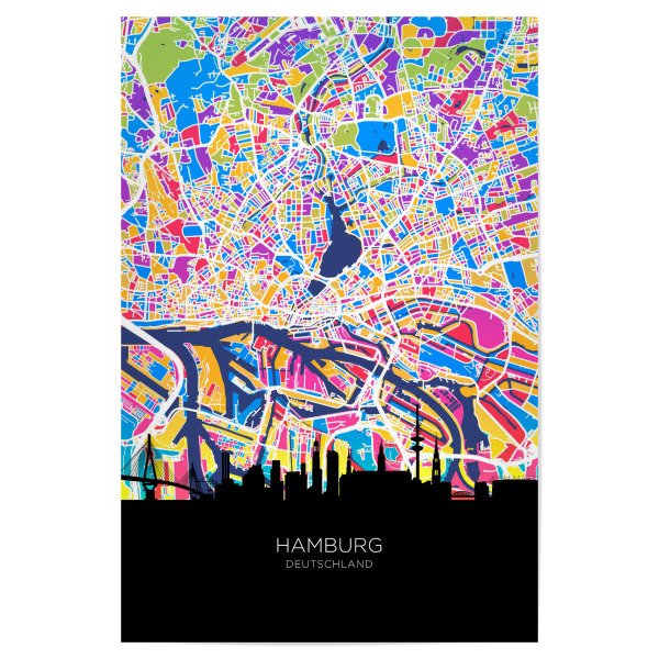 Poster 30x20 cm "Hamburger Skyline-Karte hell" artboxONE - Städte,Städte / Hamburg
