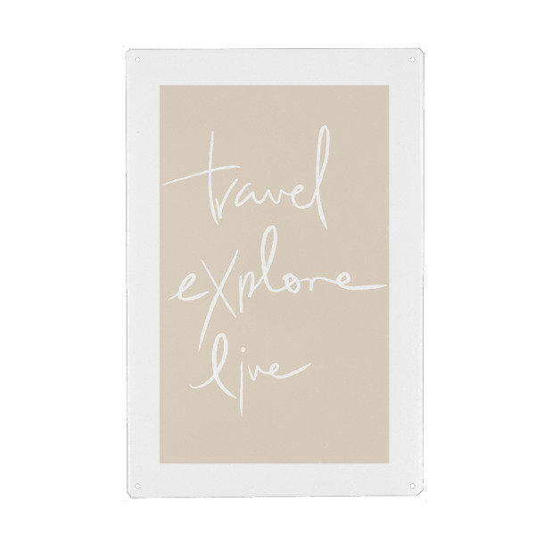 Holzbild "Travel explore live white beige" artboxONE - Typografie,Reise - Reise,Erkunde,Lebe,Minimalistisch,Typo,Typografie,Travel,Explore,Live