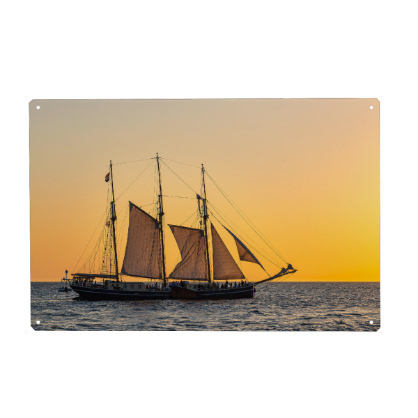 Holzbild "Segelschiff, Sonnenuntergang, Meer" artboxONE - Natur,Reise,Reise / Strand und Meer