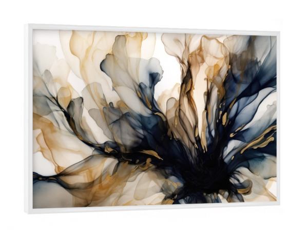 Poster mit weißem Rahmen "Navy und Gold Botanicals G" artboxONE - Floral,Abstrakt - Gold,Blumen,Abstrakt,Aquarell