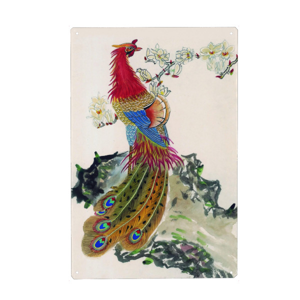 Holzbild "Fenghuang, Phönix" artboxONE - Tiere,Fiktion - Tiere,Fiktion,Fabelwesen,Phönix,Vogel,Aus der asche,Wiederauferstehung,Bunt,Japan