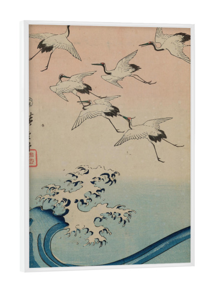 Poster mit weißem Rahmen "Kraniche von Utagawa Hiroshigo" artboxONE - Natur,Tiere