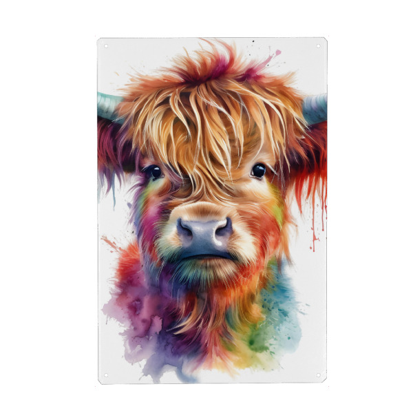 Metall Poster "Bunte Hochlandkuh C" artboxONE - Tiere,Abstrakt - Kuh,Tier,Hochland,Tropfen,Bunt,Mehrfarbig - Blechschild