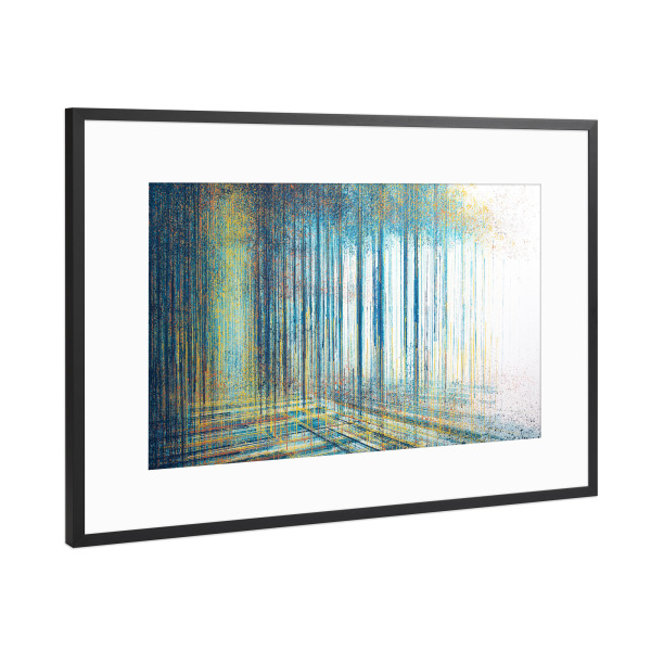 Poster mit Rahmen Schwarz (Metallic) "Waldrand in der Dämmerung" artboxONE - Natur,Abstrakt - Wald,Natur,Abstrakt,Wald,Kontrast,Bäume,Gelb
