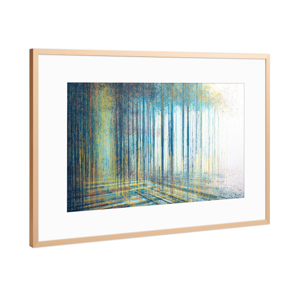 Poster mit Rahmen Kupfer "Waldrand in der Dämmerung" artboxONE - Natur,Abstrakt - Wald,Natur,Abstrakt,Wald,Kontrast,Bäume,Gelb