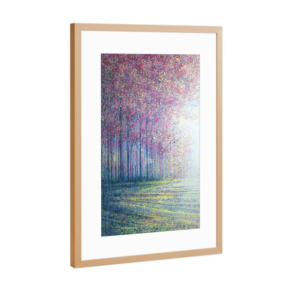 Poster mit Rahmen Kupfer "Baumblüte im hellen Licht" artboxONE - Natur,Floral,Abstrakt - Wald,Blüten,Rosa,Natur,Malerei,Gelb,Bäume