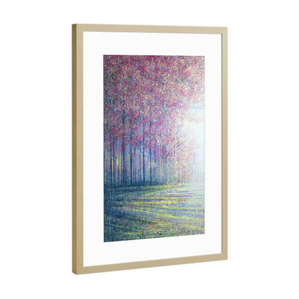 Poster mit Rahmen Gold "Baumblüte im hellen Licht" artboxONE - Natur,Floral,Abstrakt - Wald,Blüten,Rosa,Natur,Malerei,Gelb,Bäume