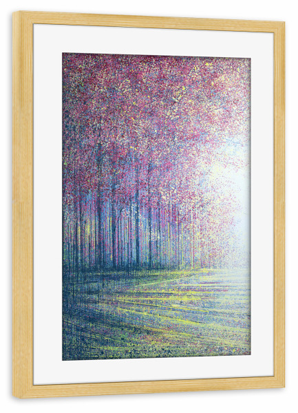 Poster mit Rahmen kiefer "Baumblüte im hellen Licht" artboxONE - Natur,Floral,Abstrakt - Wald,Blüten,Rosa,Natur,Malerei,Gelb,Bäume