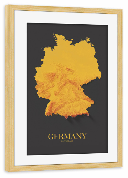 Poster mit Rahmen kiefer "Deutschland 3D-Karte - Gold" artboxONE - Reise,Kartografie