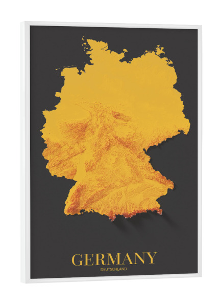 Poster mit weißem Rahmen "Deutschland 3D-Karte - Gold" artboxONE - Reise,Kartografie
