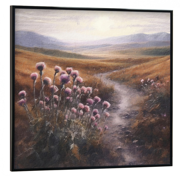 Poster mit schwarzem Rahmen 30x30 cm "Gehweg" artboxONE - Natur,Floral - Pfad,Weg,Blumen,Blumen,Berge,Landschaft,Schottisches hochland