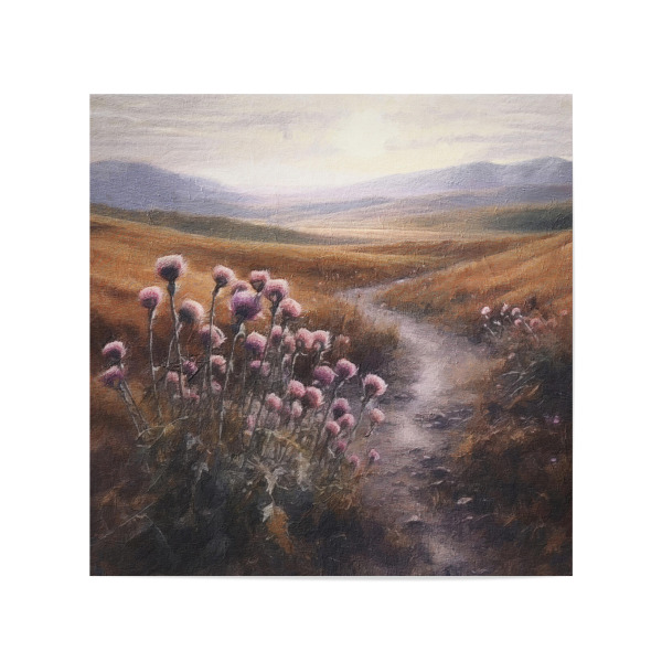 Poster 20x20 cm "Gehweg" artboxONE - Natur,Floral - Pfad,Weg,Blumen,Blumen,Berge,Landschaft,Schottisches hochland
