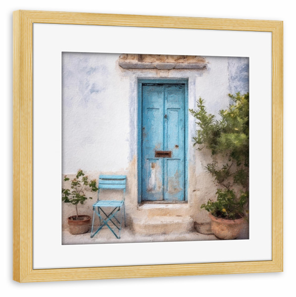 Poster mit Rahmen kiefer "Blaue griechische Tür I" artboxONE - Natur,Architektur,Städte / Weitere