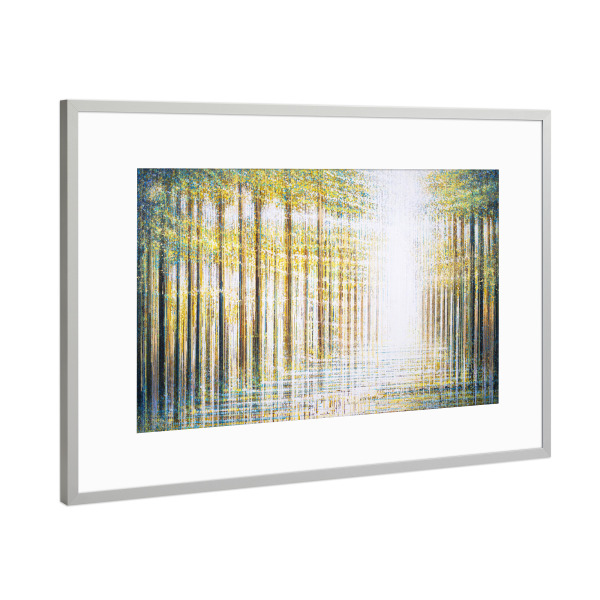 Poster mit Rahmen Silber "Lichttanz durch den Wald" artboxONE - Natur - Wald,Wald,Wald,Sinlight,Bäume,Sonnenschein