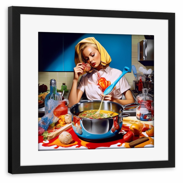 Poster mit Rahmen schwarz "COOKING" artboxONE - Essen & Trinken,Fashion,Für Mama,Essen & Trinken / Obst & Gemüse - Cooking,Kuchen,Kueche,Frau