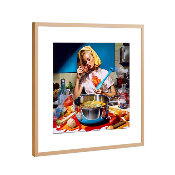 Poster mit Rahmen Kupfer "COOKING" artboxONE - Essen & Trinken,Fashion,Für Mama,Essen & Trinken / Obst & Gemüse - Cooking,Kuchen,Kueche,Frau