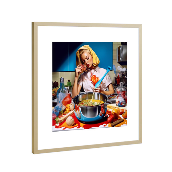 Poster mit Rahmen Gold "COOKING" artboxONE - Essen & Trinken,Fashion,Für Mama,Essen & Trinken / Obst & Gemüse - Cooking,Kuchen,Kueche,Frau
