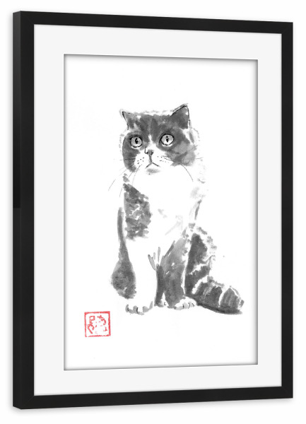 Poster mit Rahmen schwarz "Luna-Katze" artboxONE - Tiere - Katze,Sumie,Japan