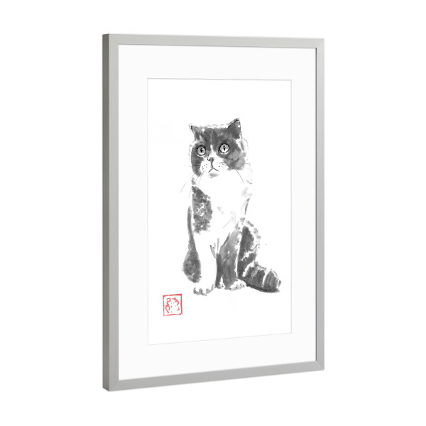 Poster mit Rahmen Silber "Luna-Katze" artboxONE - Tiere - Katze,Sumie,Japan