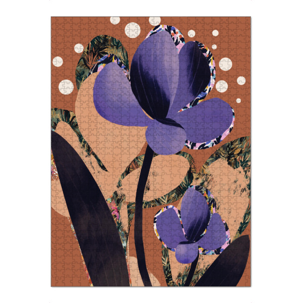 Puzzle Ravensburger "Lila Schönheit" artboxONE - Floral,Abstrakt - Blume,Braun,Ocker,Lila,Floral,Blumen,Abstrakt,Collage,Illustration,Rose