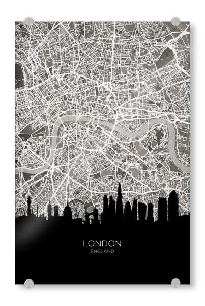 Acrylglasbild "London Skyline Karte BW" artboxONE - Städte,Städte / London