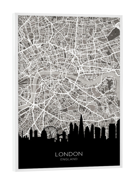 Poster mit weißem Rahmen "London Skyline Karte BW" artboxONE - Städte,Städte / London