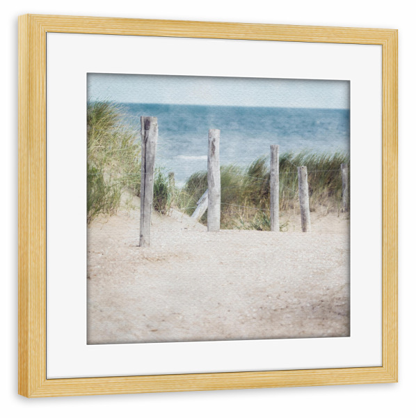 Poster mit Rahmen kiefer "Dünen" artboxONE - Natur,Reise / Strand und Meer - Meer,Strand,Sand,Sanddünen,Zäune,Entspannen,Urlaub,Ruhe
