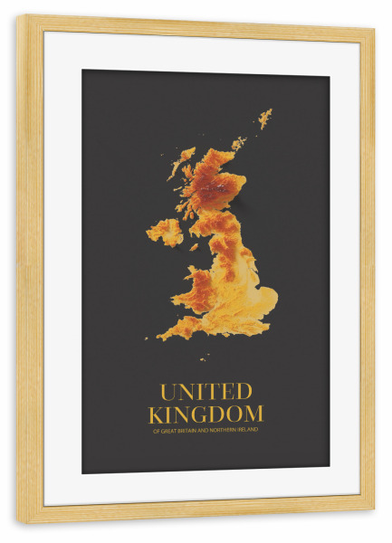 Poster mit Rahmen kiefer "UK 3D-Karte – Gold" artboxONE - Reise,Kartografie