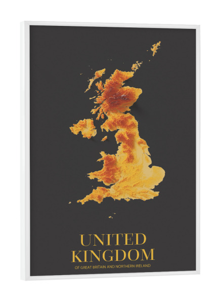 Poster mit weißem Rahmen "UK 3D-Karte – Gold" artboxONE - Reise,Kartografie
