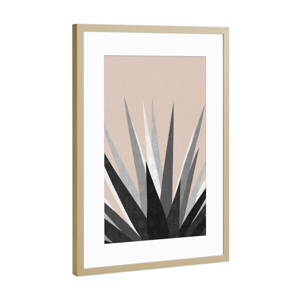 Poster mit Rahmen Gold "Cacti F" artboxONE - Floral,Geometrie - Flach,Kakteen,Natur,Blumen,Blätter,Garten,Kaktus,Aquarell,Malerei