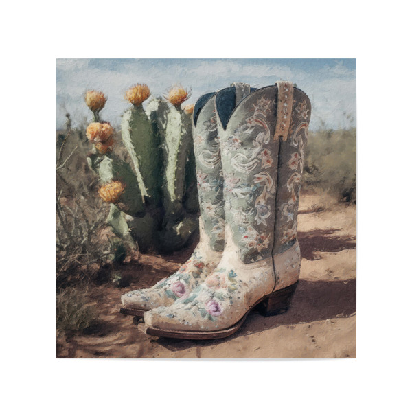 Poster 20x20 cm "Cowgirl-Stiefel C" artboxONE - Natur,Floral,Fashion - Cowgirl,Western,Wüste,Stiefel,Mode,Kaktus,Blumen,Landschaft